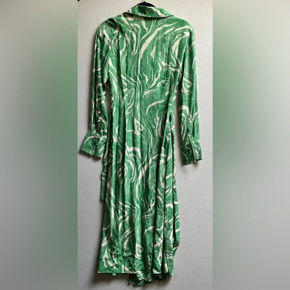 Selected Femme Long-Sleeve Marble-Print Midi Wrap Dress Sz 38/ 8 - Picture 3 of 12